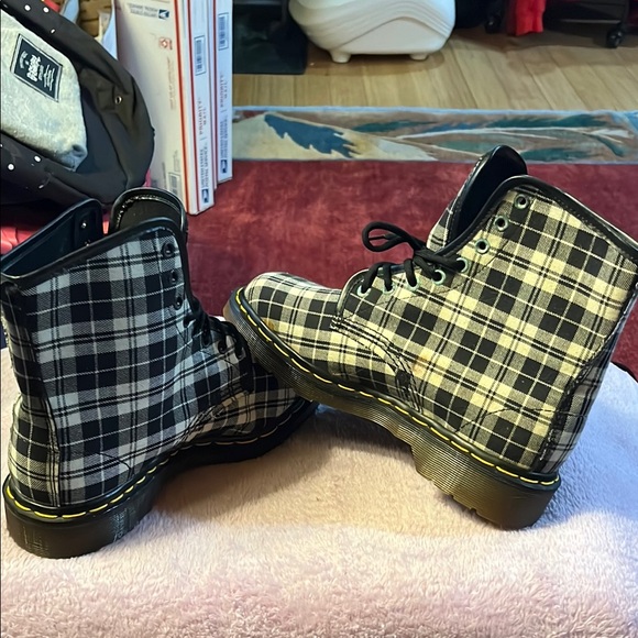 Dr. Martens Black and White Plaid Combat Moto Boots - Picture 3 of 7